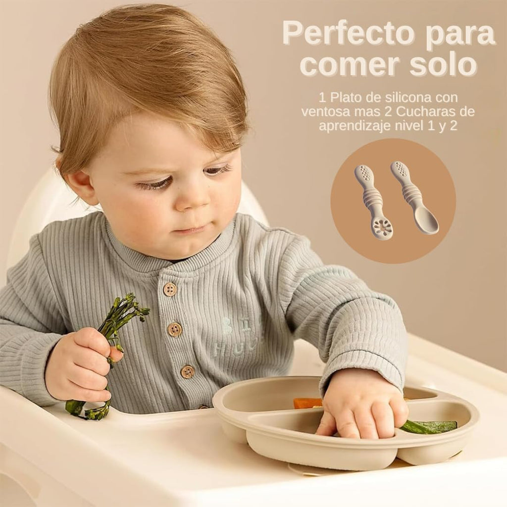 Plato BLW con Ventosa + 2 Cucharas de Aprendizaje