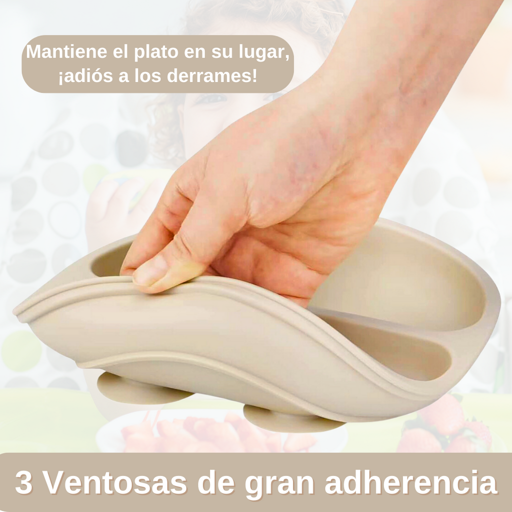 Plato BLW con Ventosa + 2 Cucharas de Aprendizaje