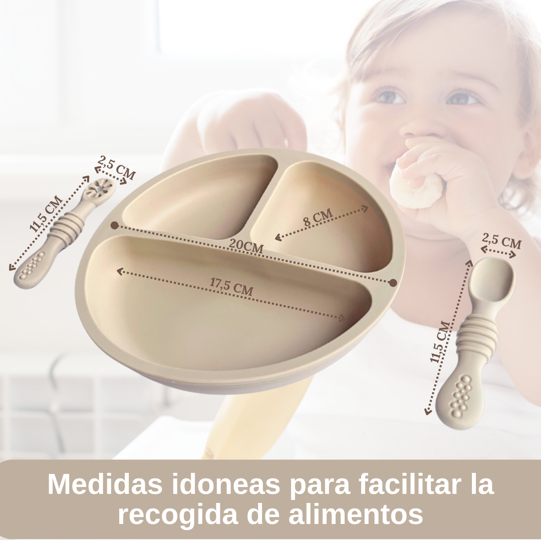 Plato BLW con Ventosa + 2 Cucharas de Aprendizaje