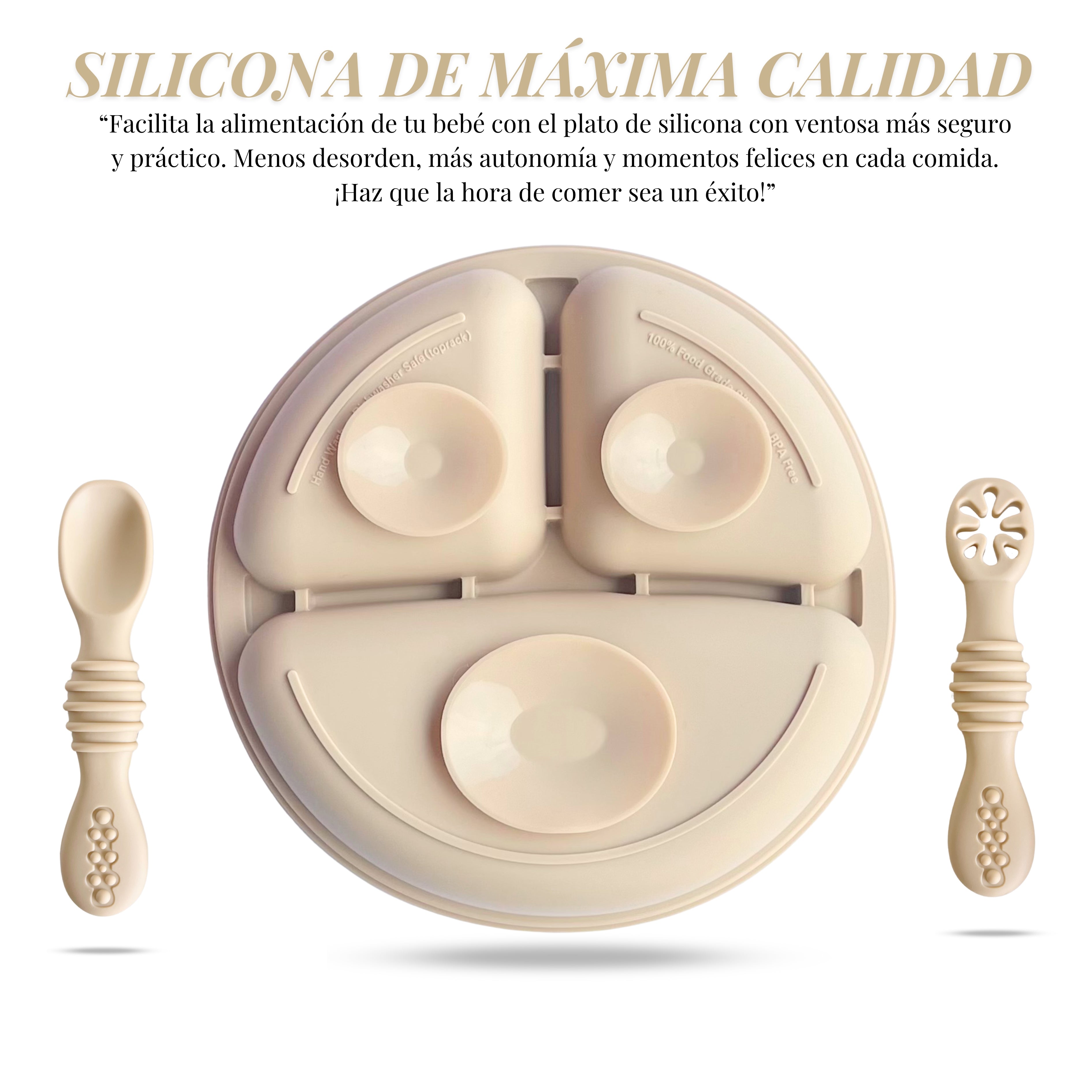 Plato BLW con Ventosa + 2 Cucharas de Aprendizaje