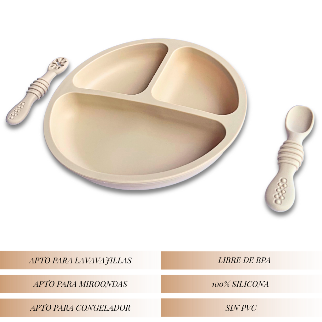 Plato BLW con Ventosa + 2 Cucharas de Aprendizaje